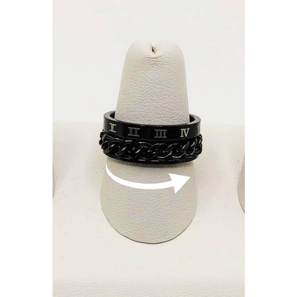 Spinner Ring Roman Numeral Black Stainless Steel Size 7 Fidget Band